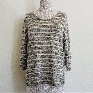 Liz Claiborne Striped Gray/Tan & White Sweater